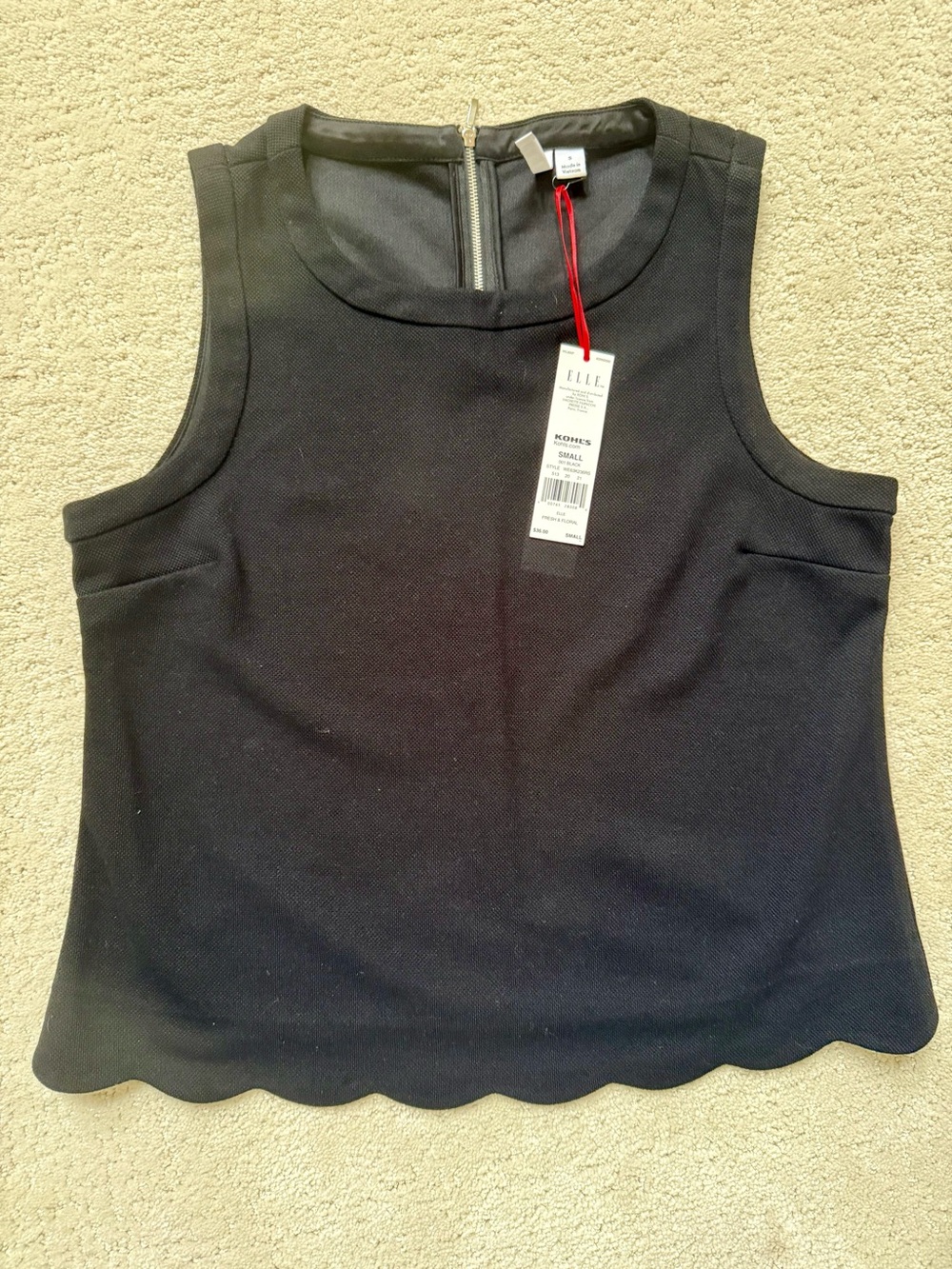 Elle Black Scalloped-Hem Sleeveless Shell